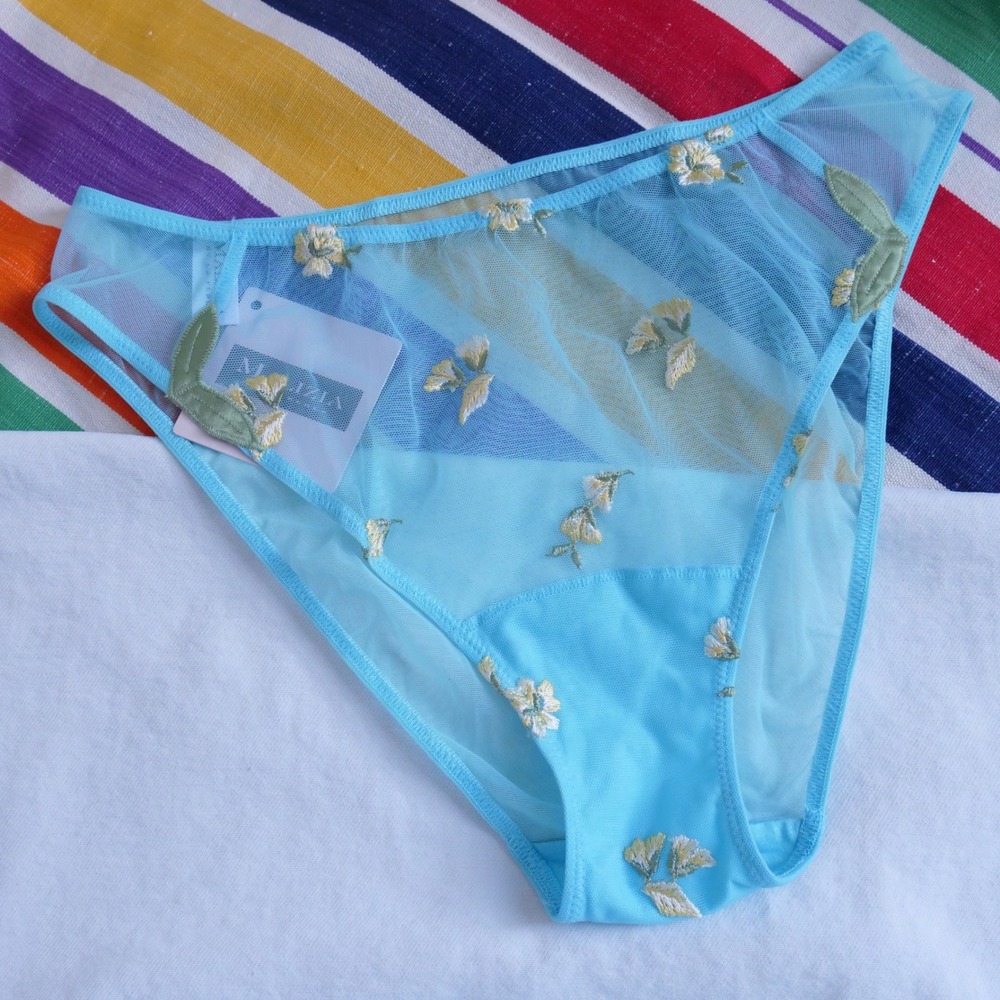 Deadstock Malizia by La Perla bright blue mesh French cut panties underwear